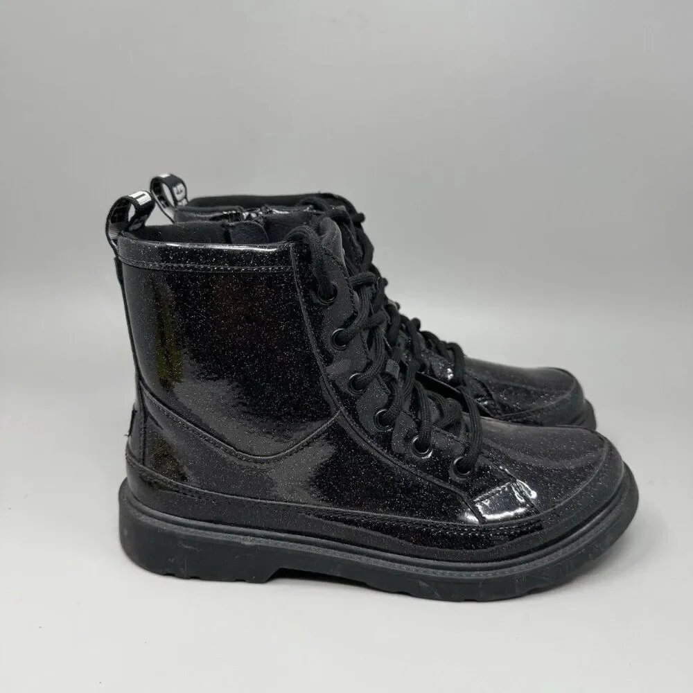 UGG Robley Youth Girls Black Glitter Zipper Lace Up Boots 1116377K Size 6